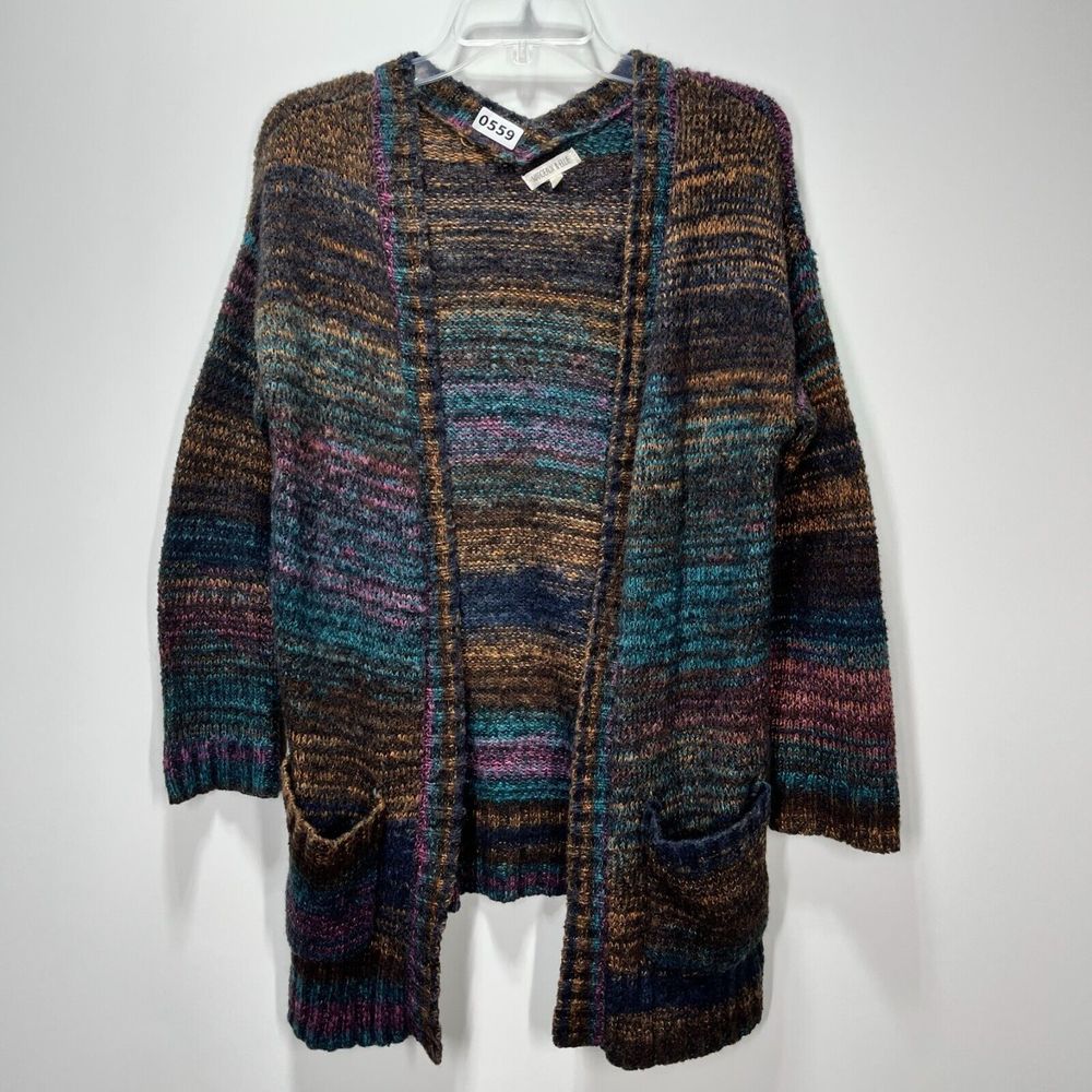 Margeaux & Ellie Open Marled Cardigan Size L Multicolor Pockets Knit Sweater